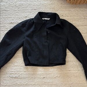 Black Cropped Button-Up